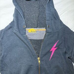 Aviator Nation Kids Gray Hoodie with Pink Lightning